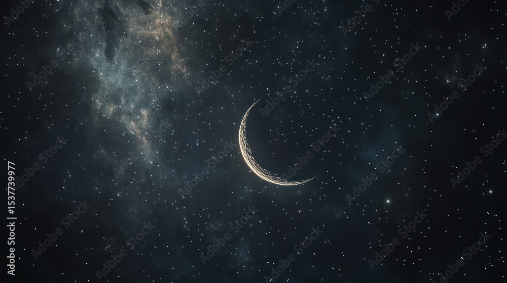 Fototapeta premium Crescent moon in a starry night sky