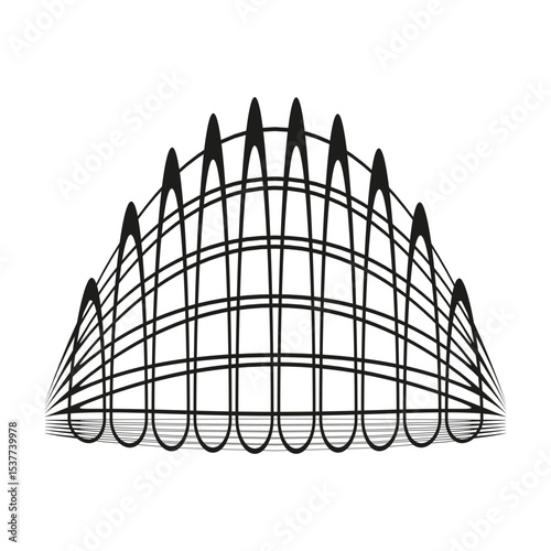 Arched wireframe structure. Perspective grid design. Abstract tunnel shape. Vector illustration.
