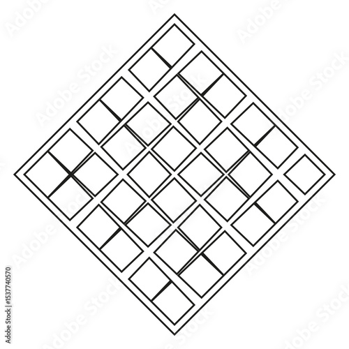 White grid tile. Thin line square. Empty space center. Geometric layout.
