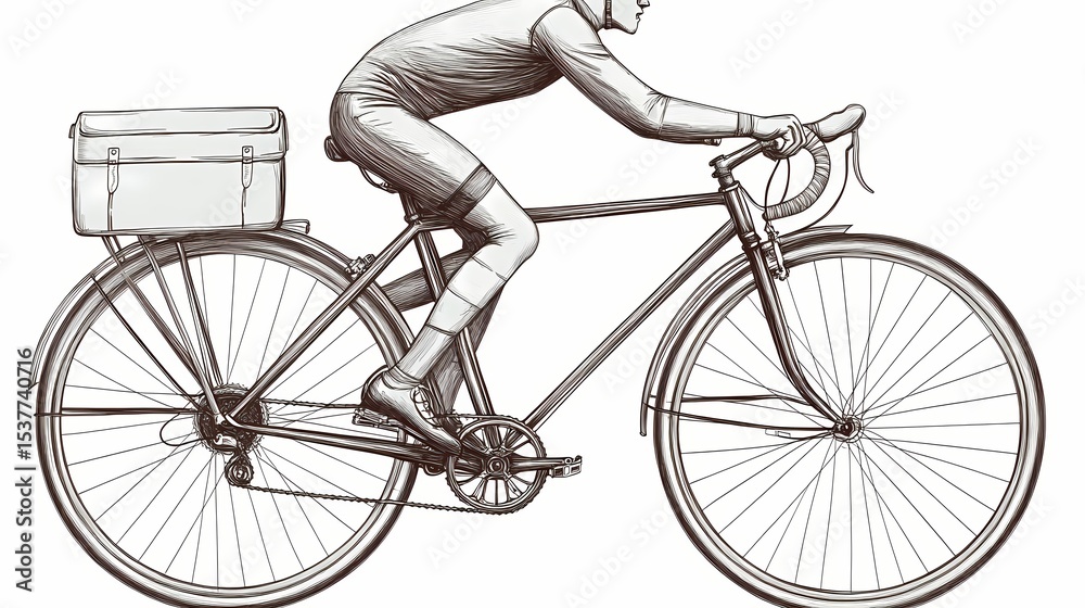 Fototapeta premium Vintage bicycle illustration of a cyclist in motion.