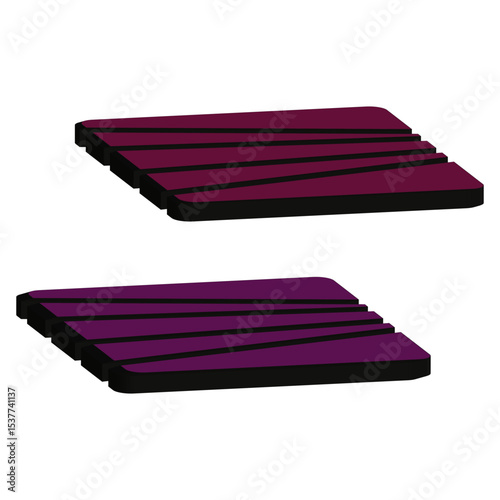 Panel pair icon. Pink shape vector. Horizontal stripe form. Flat block symbol.