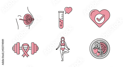 Breast cancer awareness month illustration with prevention and healthy lifestyle tips design vector