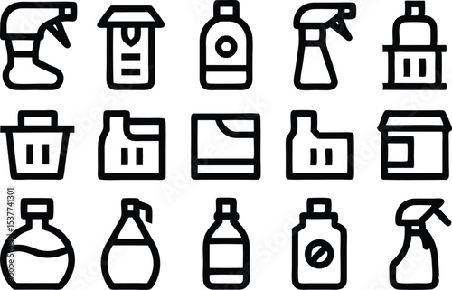 Diy eco cleaning supplies outline icons set isolated on transparent background