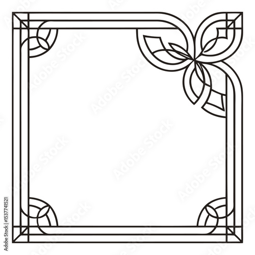 Elegant Frame Design: A refined square frame with an Art Deco aesthetic, featuring geometric lines and delicate floral details, perfect for enhancing visual appeal and sophistication.