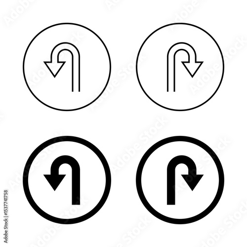 U turn arrow icon on circle line. Direction symbol for maps and navigation