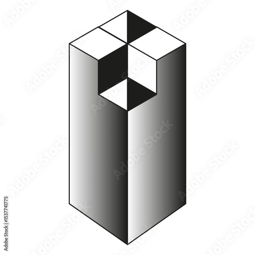 Isometric pillar form. 3d vector block. Geometric structure design. Abstract gray shape.