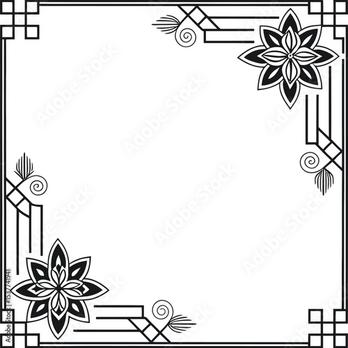 Elegant Floral Frame: A sophisticated monochrome frame, featuring a repeating floral motif, artfully captures an elegant and artistic essence.