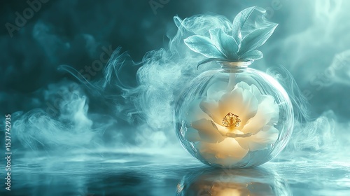 Elegant lotus flower in glass with soft smoke.
