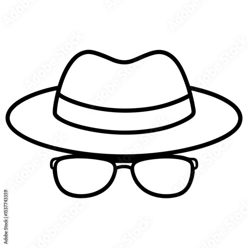 Hat with sun glass vector line art