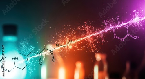 Molecular structure connection with energy beam in a laboratory setting with blurred background