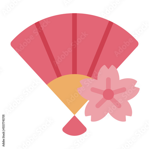 Traditional hand fan flat icon for festival and summer use