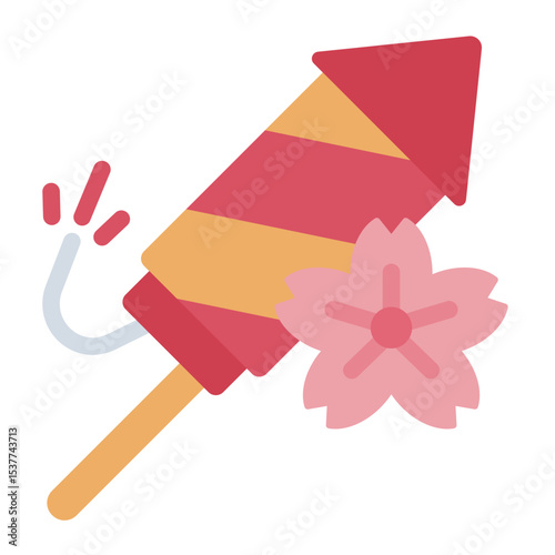 firework flat icon with flower decor for night celebration