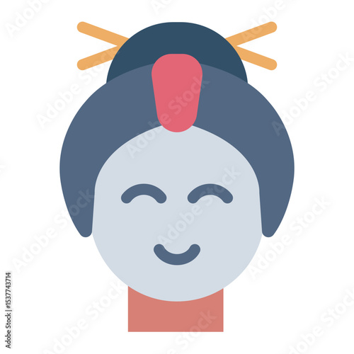 geisha flat icon with hair bun for cultural japanese festival