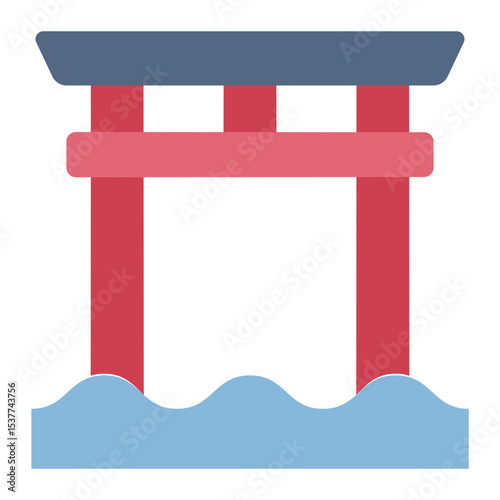 torii gate flat icon for spiritual site in obon festival context
