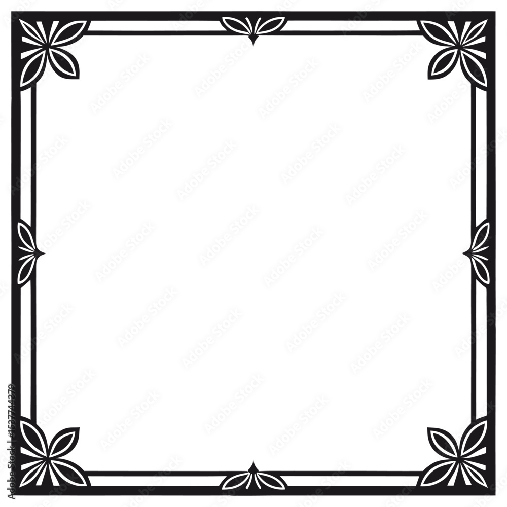 Obraz premium Elegant Square Frame: A classical square frame with ornate floral corner design, a timeless emblem, symbolizing a gateway for visual narratives, perfect for various creative endeavors. 