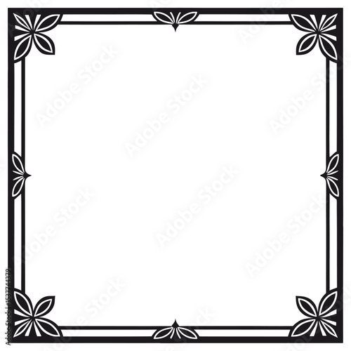 Elegant Square Frame: A classical square frame with ornate floral corner design, a timeless emblem, symbolizing a gateway for visual narratives, perfect for various creative endeavors. 