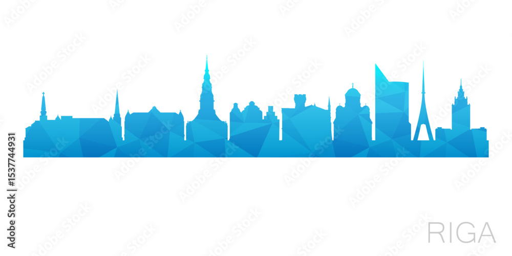 Fototapeta premium Riga, Latvia Low Poly Skyline Clip Art City Design. Geometric Polygon Graphic Horizon Icon. Vector Illustration Symbol.