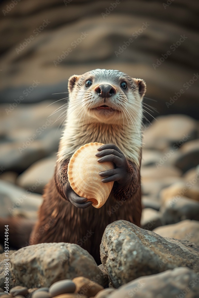 Obraz premium Otter with a Seashell