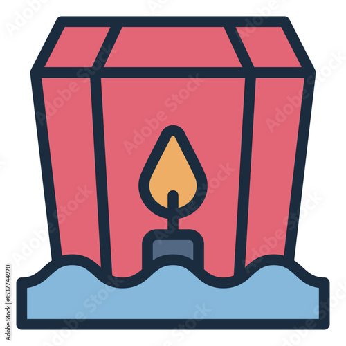 floating lantern filled line icon used in obon festival river ceremony