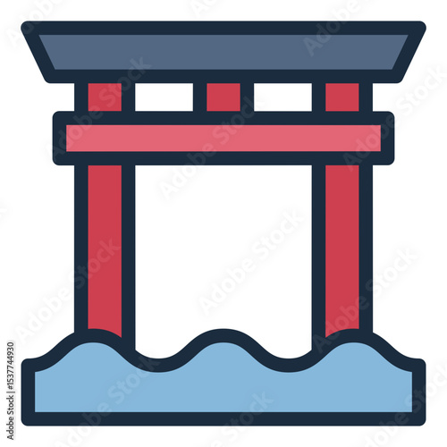 torii gate filled line icon for spiritual site in obon festival context