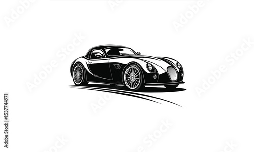 Elegant Ride: A sleek, classic car, expertly designed in monochrome, stands poised with a timeless aesthetic. It captures the essence of luxury and speed.