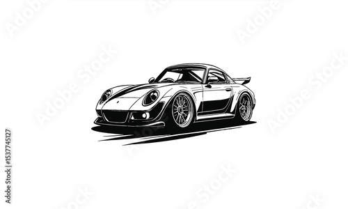 Sleek Sportscar Silhouette: A stylish and elegant sports car is captured in a striking monochrome, evoking speed, power, and automotive design.