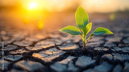 A resilient seedling emerging from cracked dry earth