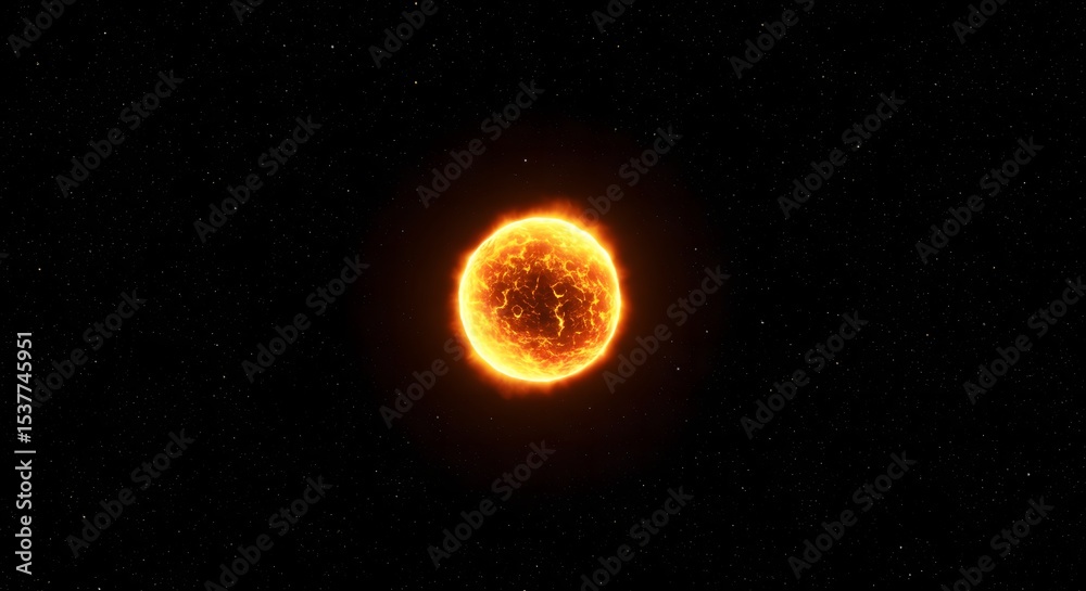 Naklejka premium Glowing Sun in Dark Starry Sky
