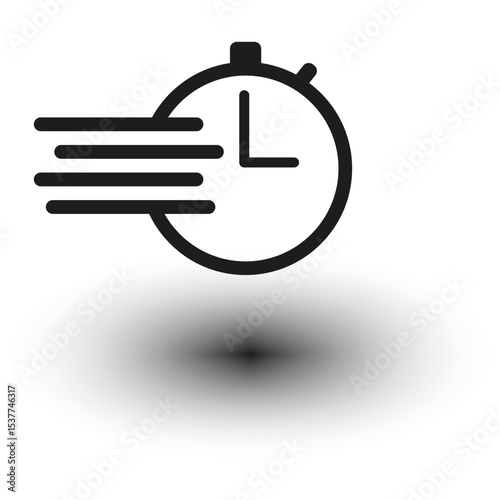 Fast clock icon. Time speed symbol. Motion hour shape. Vector element.