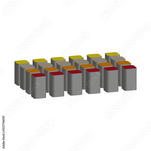 Isometric block row. Color cube contrast. Perspective gray shadow. Vector 3d form.