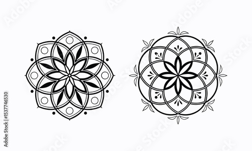 Floral Mandala Designs: Intricate floral mandala designs in monochromatic style, exuding calmness, serenity, and artistic expression. A harmonious blend of artistry and meditation