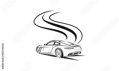 Road Ahead: A dynamic graphic art composition of a sports car speeding along a winding road, creating a sense of movement and speed.