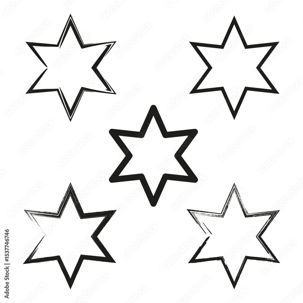Fototapeta premium Black star icon. White outline shape. Geometric figure vector. Sharp contrast form.