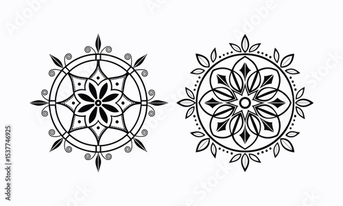 Floral Mandala Ornament: A pair of elegant floral mandala ornaments, perfect for adding a touch of intricate beauty to any design or project, the detail of each floral mandala stands out.