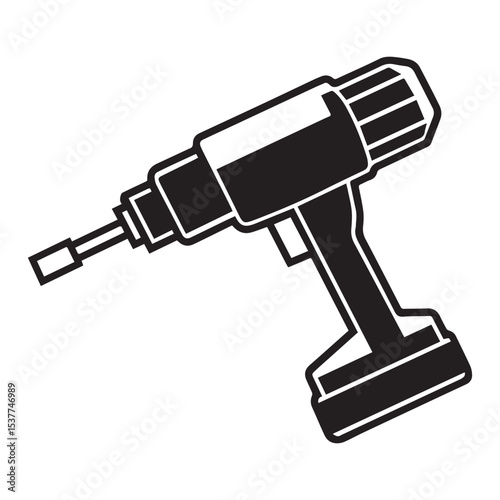 High-Quality Vector Illustration of a Cordless Drill for DIY Projects and Construction