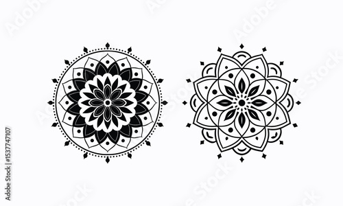 Sacred Geometry Mandalas: Two intricate mandala designs showcase a perfect symmetry of form and symbolism, perfect for projects focusing on mindfulness, meditation and spirituality.