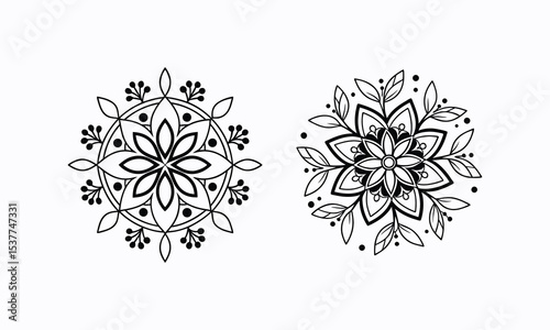 Ornate Mandala Designs: Two exquisitely detailed mandala patterns, meticulously crafted to evoke a sense of calm, balance, and spiritual contemplation.