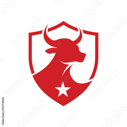bull silhouette logo design concept with shield and star