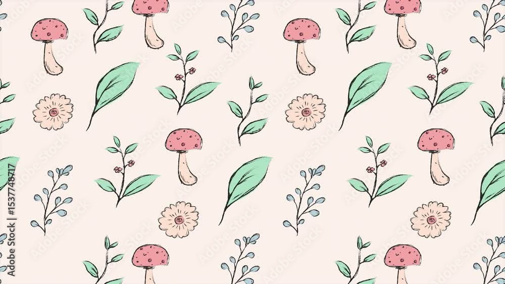 custom made wallpaper toronto digitalFloral seamless pattern animation. Branch with green leaves hand drawn. Floral seamless background. Hand drawn botanical illustration. 4K animation