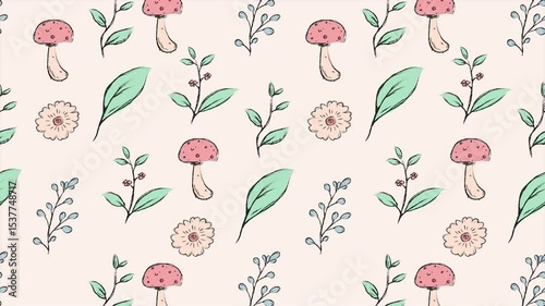 Wallpaper Mural Floral seamless pattern animation. Branch with green leaves hand drawn. Floral seamless background. Hand drawn botanical illustration. 4K animation Torontodigital.ca