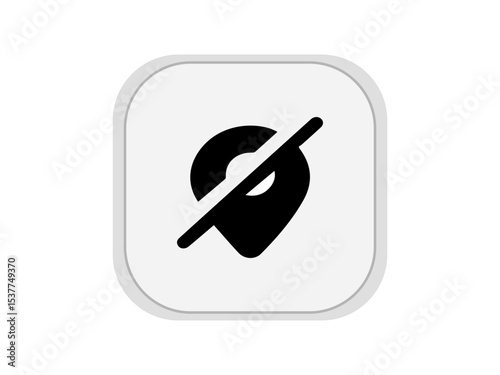 It features a classic map pin symbol, with a diagonal slash cutting through it from the upper right to the lower left.