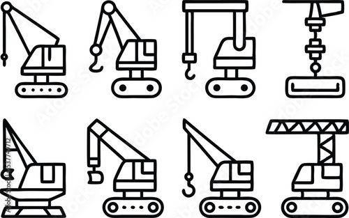 Drilling rig icon set outline style icons isolated on transparent background