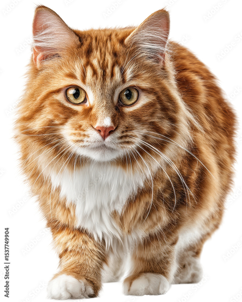 Fototapeta premium Playful orange cat strolling indoors feline cozy home environment cut out png