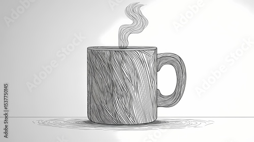 Hand-drawn illustration of a mug with steam.
