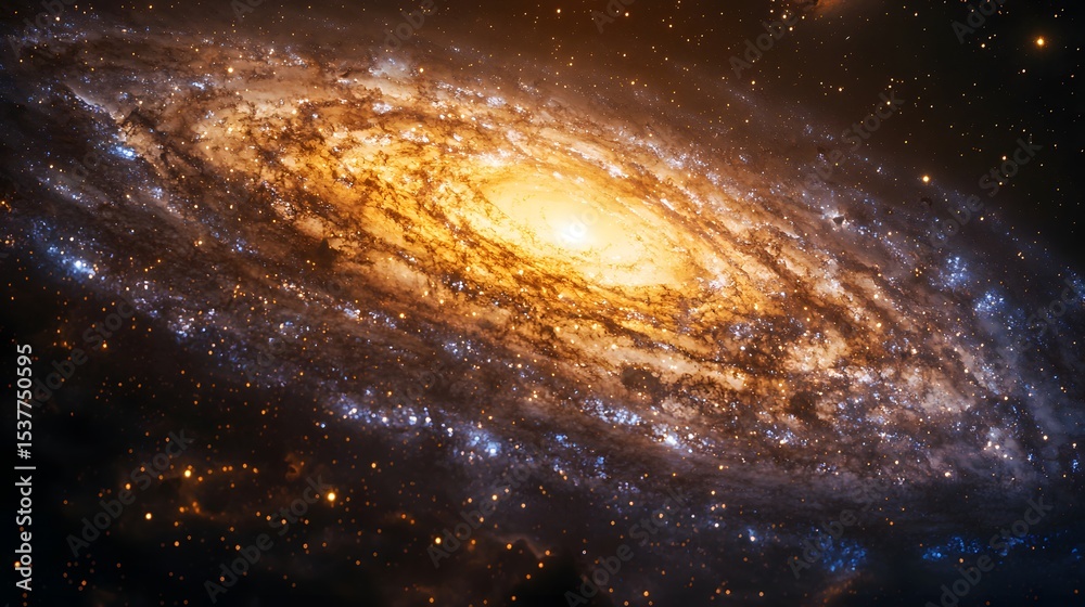 Fototapeta premium Captivating spiral galaxy shimmers in the cosmic expanse