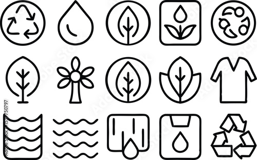 Eco friendly textiles line icon set outline style isolated on transparent background