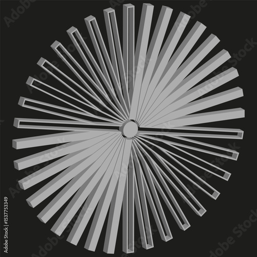 Radial spoke icon. Metallic gray wheel. Circular gradient rotor. Vector motion shape.