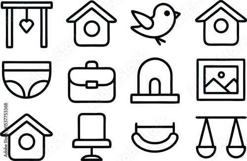 Empty nest outline icon set a collection of isolated icons on transparent background isolated on transparent background