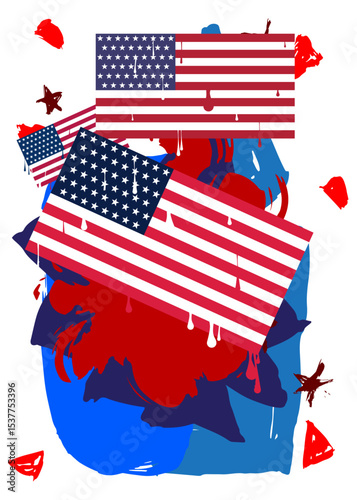 American Flag Graffiti tag. Abstract modern street art decoration performed in urban painting style.