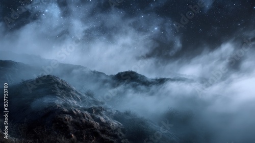 Misty mountains night